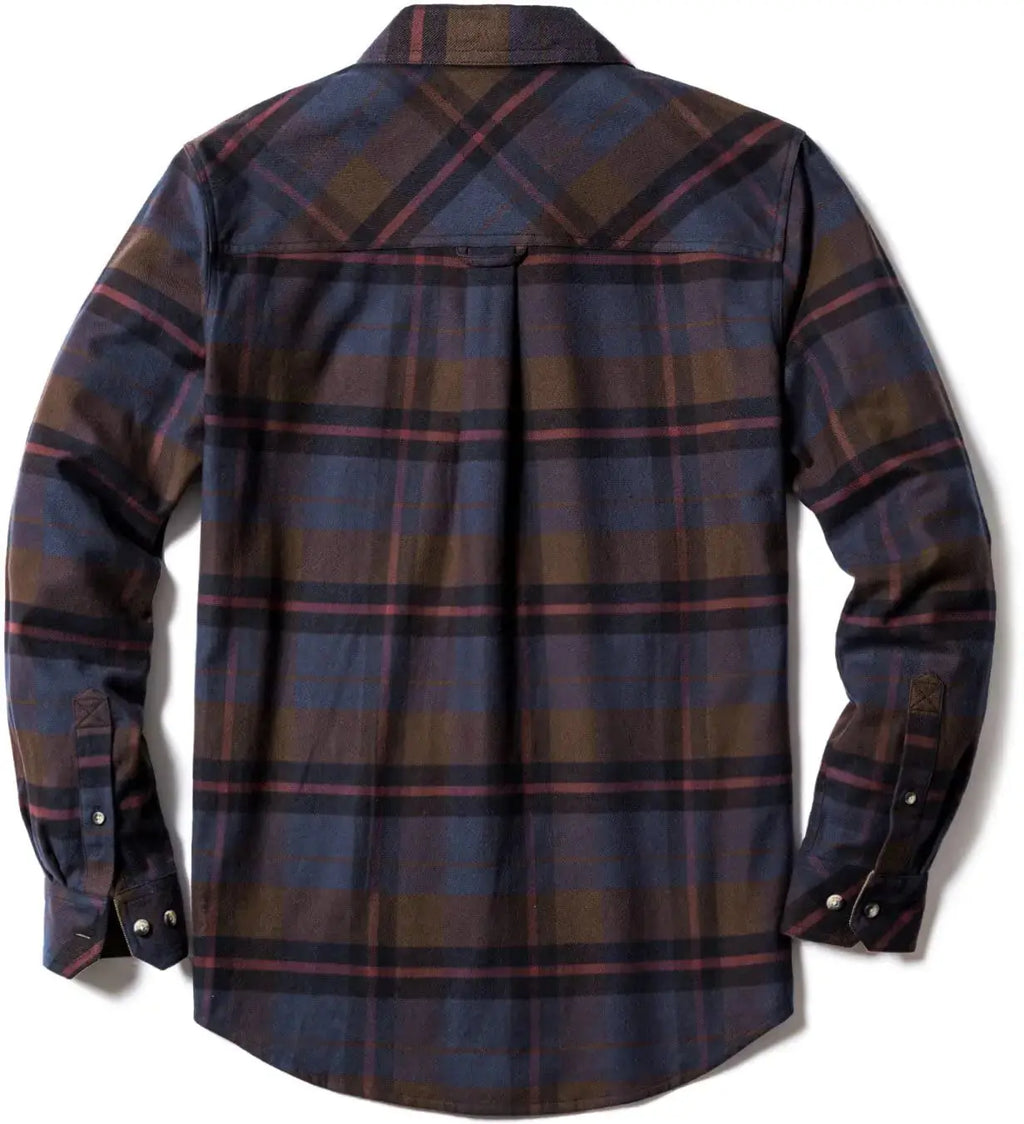 CQR Men's All Cotton Flannel Shirt - Long Sleeve Casual Button Up Plaid