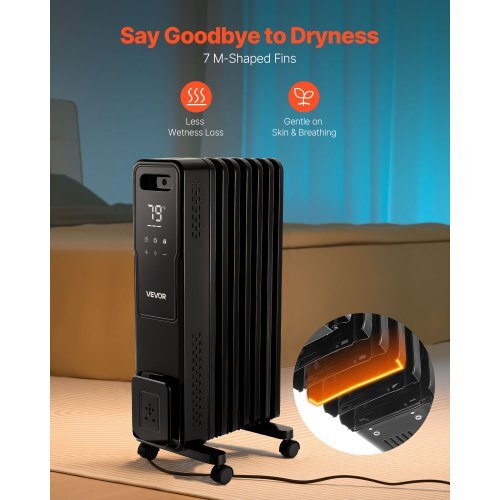 Electric Oil Filled Radiator, 1500W Radiant Space Heater with Dual U-shaped Heating Tubes, Over-Heat Protections,3 Heat Settings,24h Timer, Flexible Casters, Remote Control for Indoor,Black