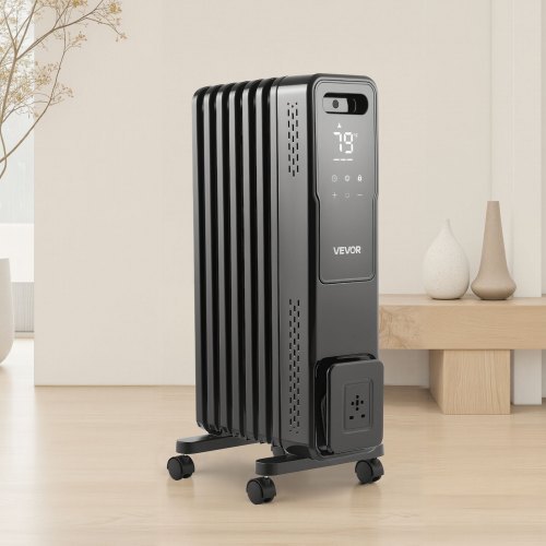 Electric Oil Filled Radiator, 1500W Radiant Space Heater with Dual U-shaped Heating Tubes, Over-Heat Protections,3 Heat Settings,24h Timer, Flexible Casters, Remote Control for Indoor,Black