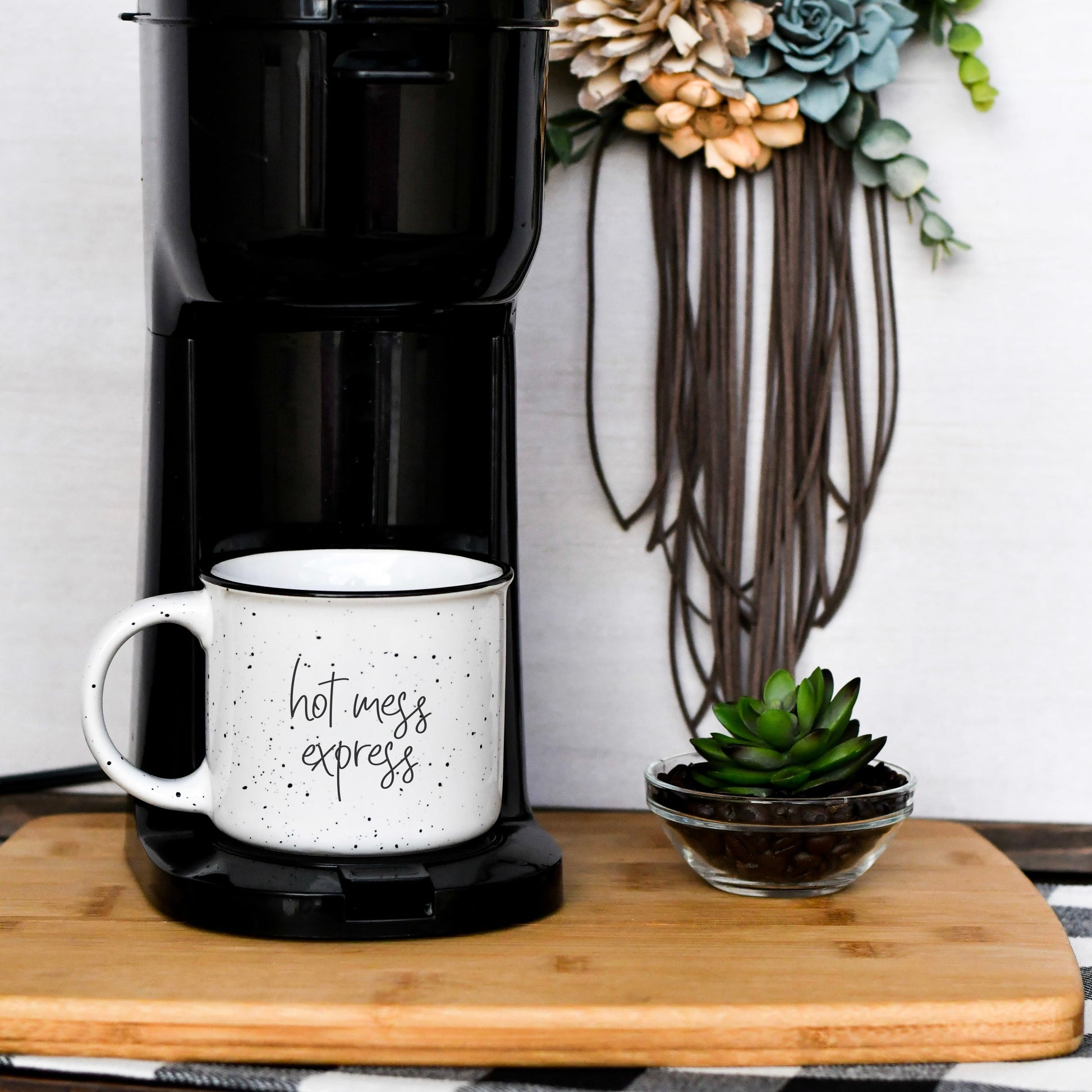 Tired As A Mother Campfire Mug Heavy Duty 15oz Oversized Ceramic Mug White Sesame Glaze Black Rim