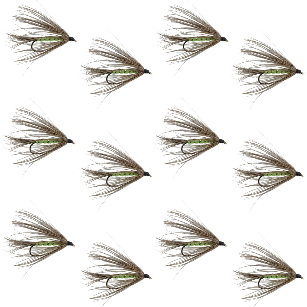 Carey Special Soft Hackle Grouse and Bright Green Wet Fly - 12 Flies Hook Size 10