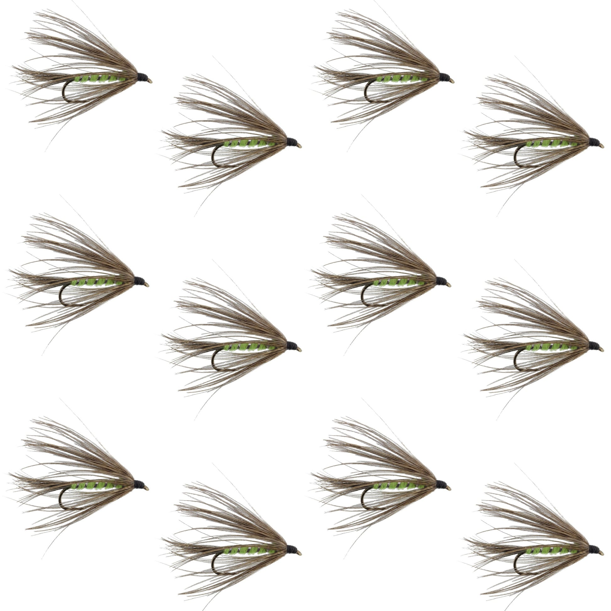 Carey Special Soft Hackle Grouse and Bright Green Wet Fly - 12 Flies Hook Size 10