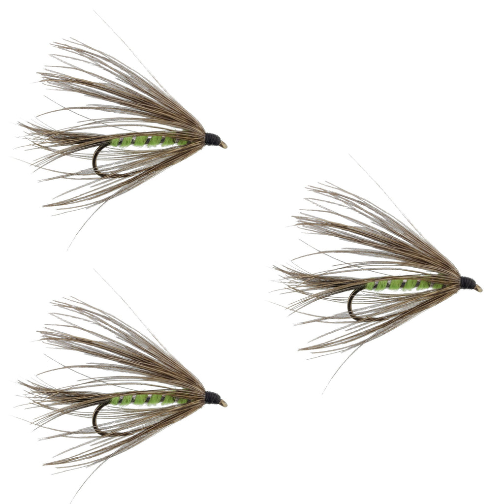 3 Pack Carey Special Soft Hackle Grouse and Bright Green Wet Fly - Hook Size 10