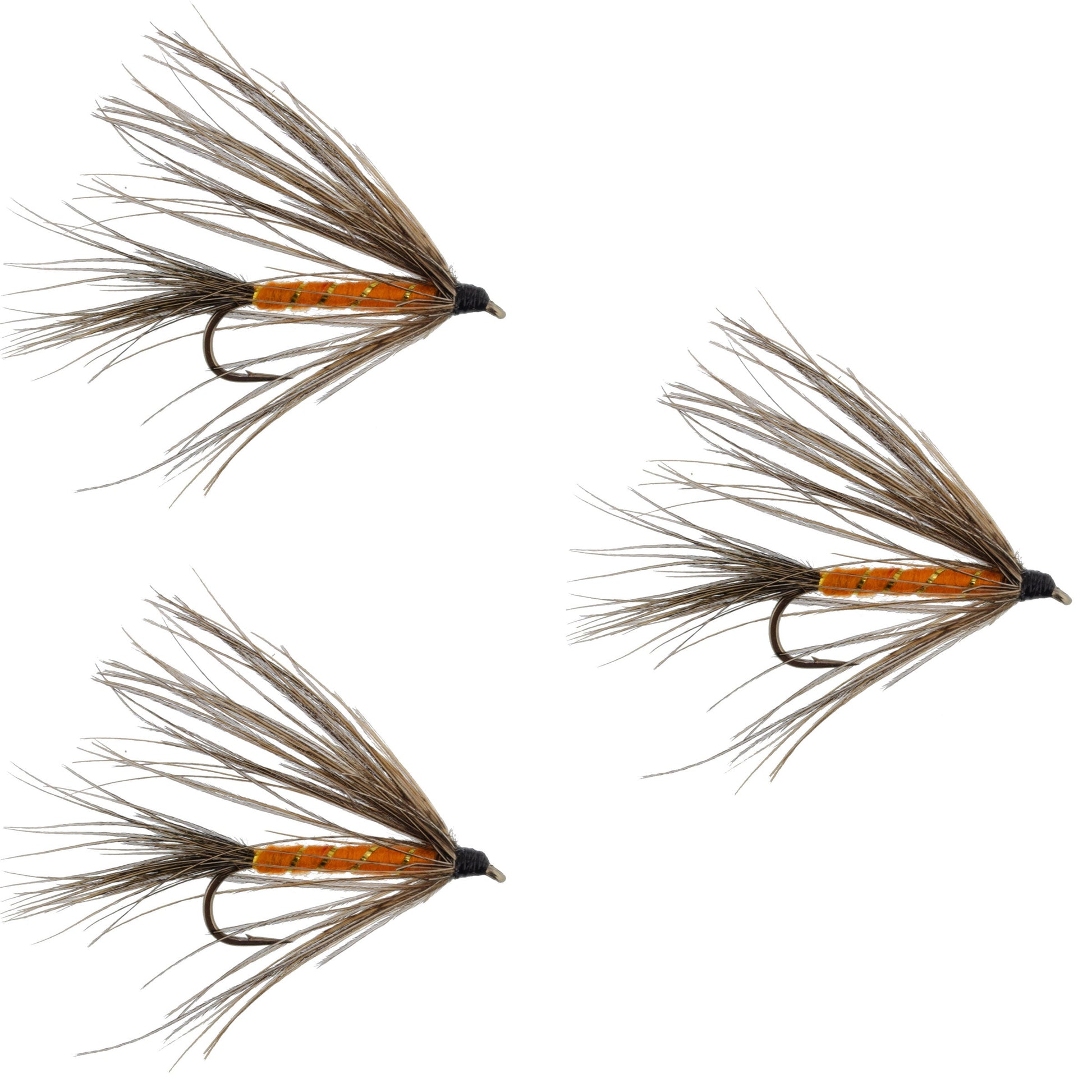 3 Pack Carey Special Soft Hackle Grouse and Orange Wet Fly - Hook Size 10 .