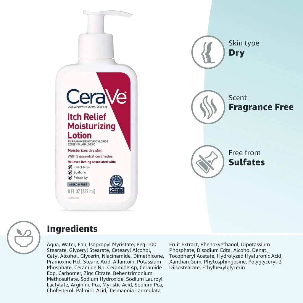 CeraVe Anti Itch Relief Moisturizing Lotion with Pramoxine Hydrochloride - Steroid Free