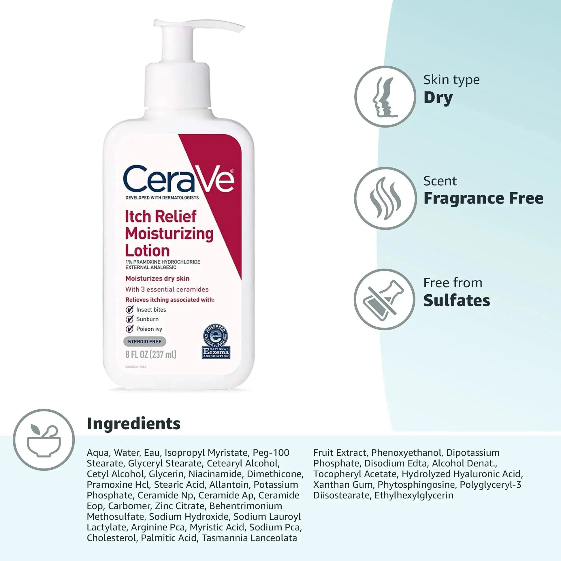 CeraVe Anti Itch Relief Moisturizing Lotion with Pramoxine Hydrochloride - Steroid Free