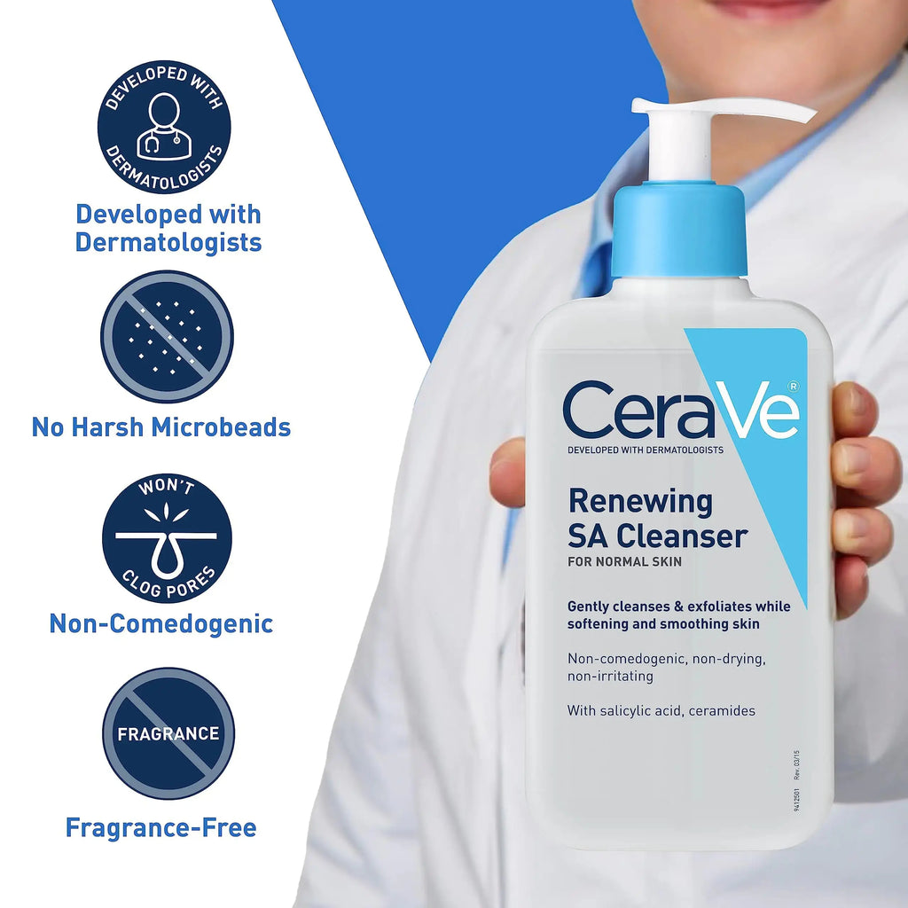 CeraVe Renewing SA Cleanser - BHA Exfoliant for Face | Fragrance Free Non-Comedogenic