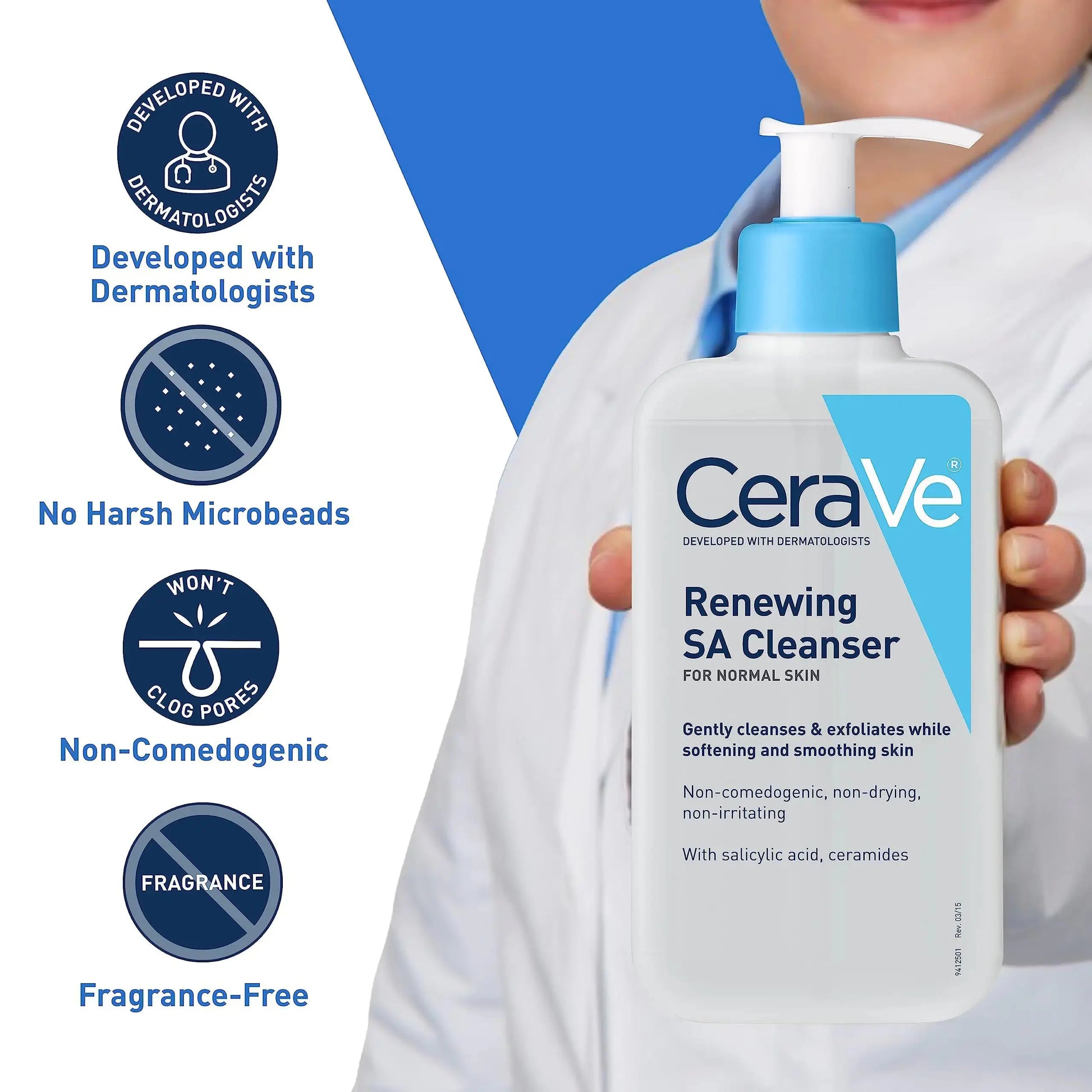 CeraVe Renewing SA Cleanser - BHA Exfoliant for Face | Fragrance Free Non-Comedogenic