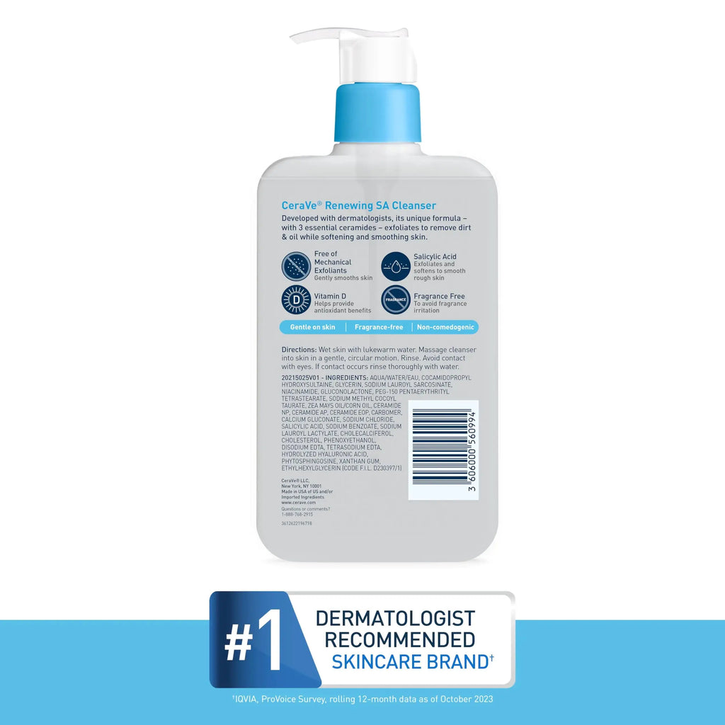 CeraVe Renewing SA Cleanser - BHA Exfoliant for Face | Fragrance Free Non-Comedogenic