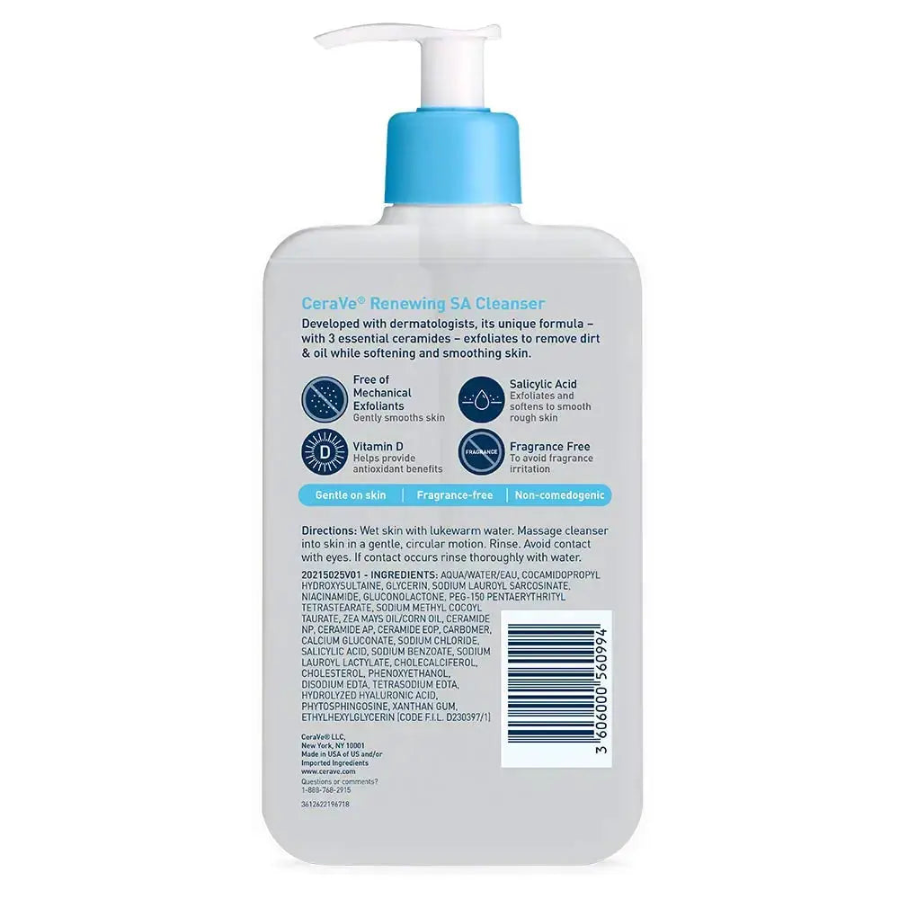 CeraVe Renewing SA Cleanser - BHA Exfoliant for Face | Fragrance Free Non-Comedogenic