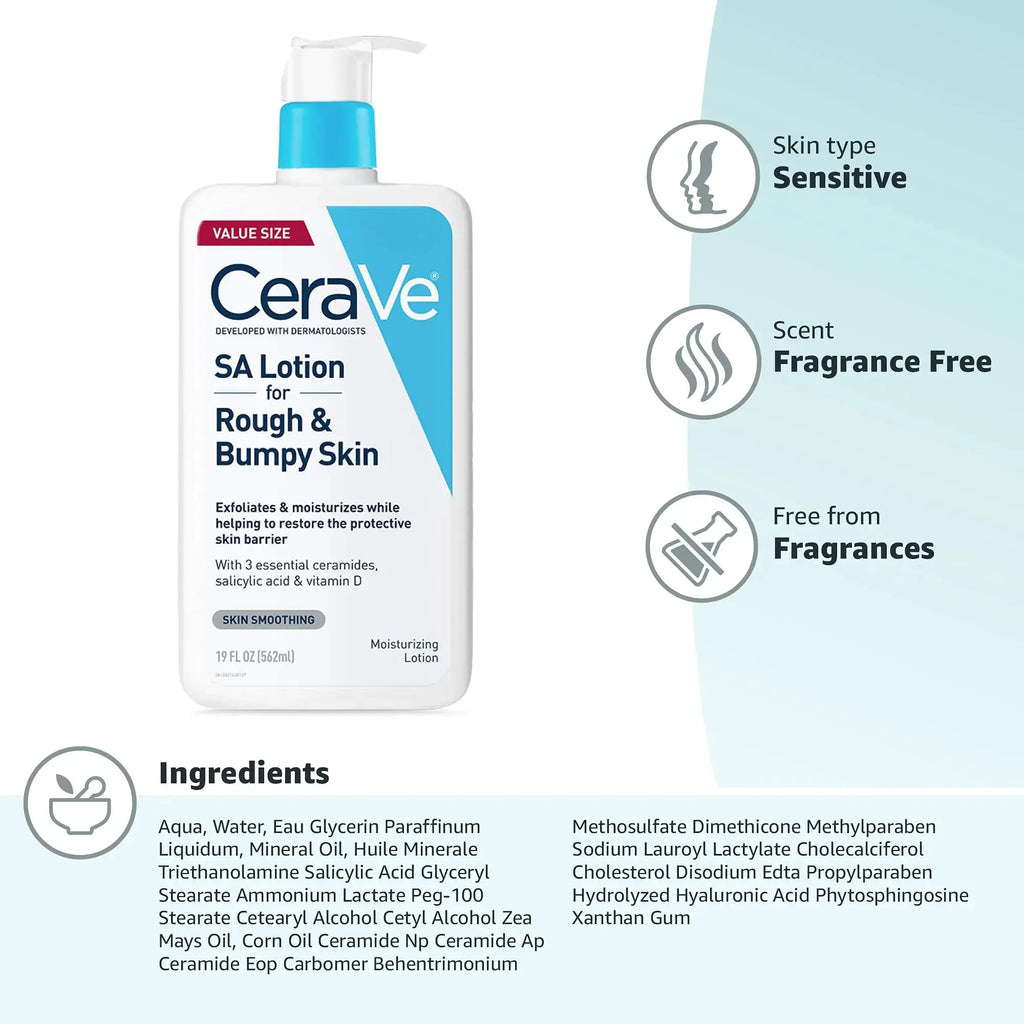 CeraVe SA Lotion for Rough & Bumpy Skin | Exfoliating Body Lotion with Vitamin D, Hyaluronic Acid & Salicylic Acid - 19 Ounce