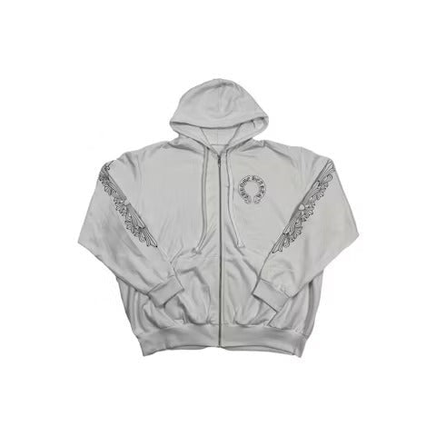 Chrome Hearts Horseshoe Floral Zip Up Hoodie White