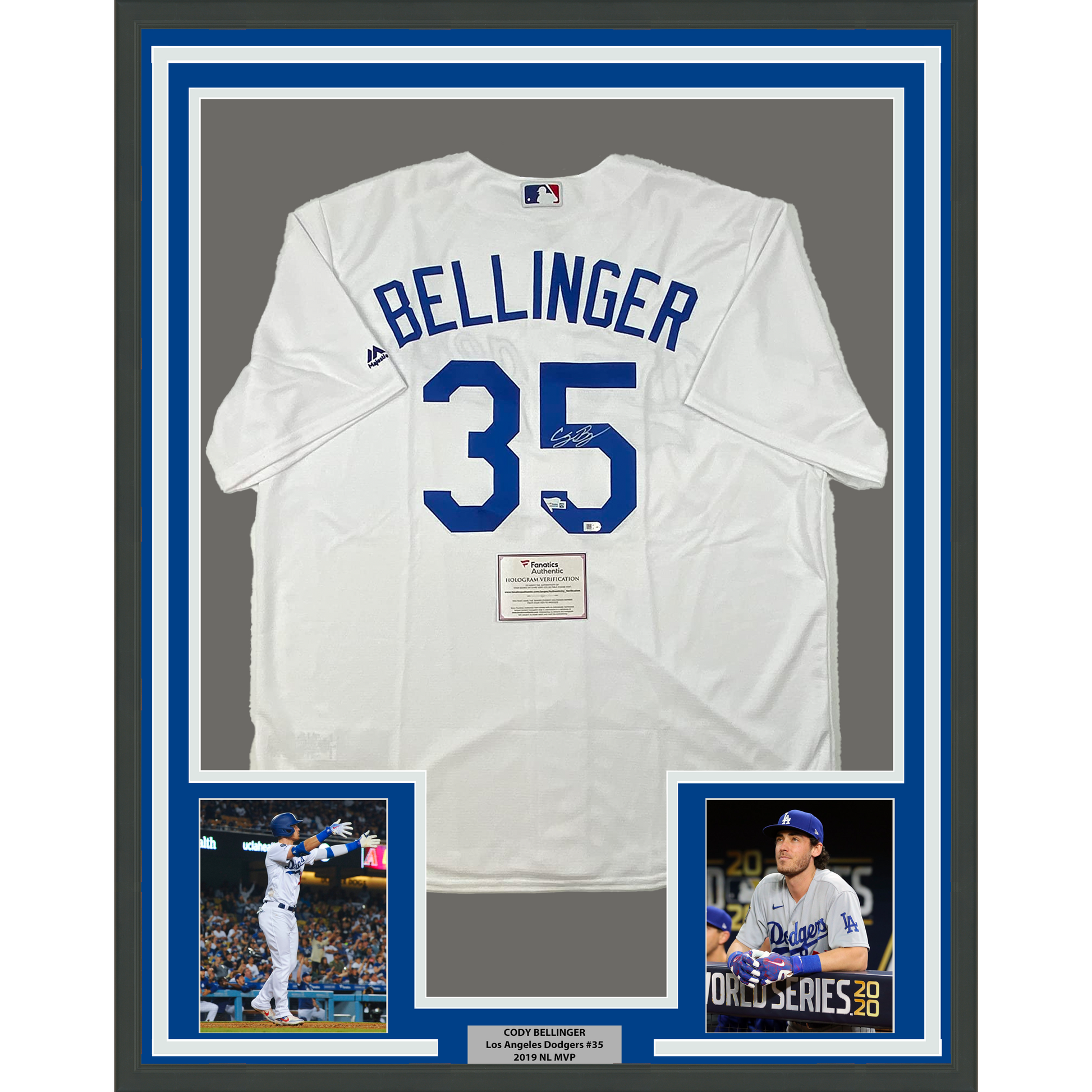 Framed Autographed/Signed Cody Bellinger 35x39 Los Angeles LA Dodgers White Authentic Baseball Jersey Fanatics COA