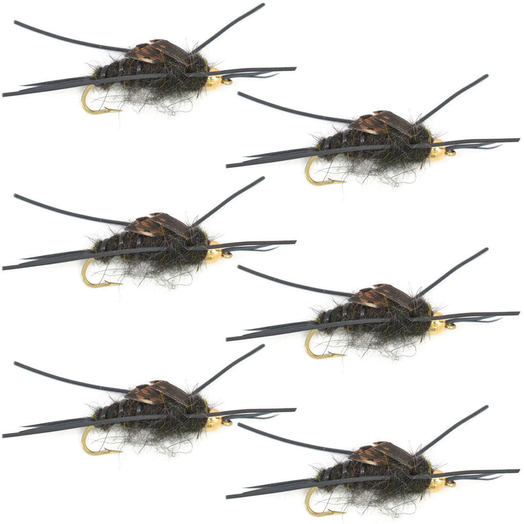 Tungsten Bead Kaufmann's Black Stone Fly with Rubber Legs - Stonefly Wet Fly - 6 Flies Hook Size 4