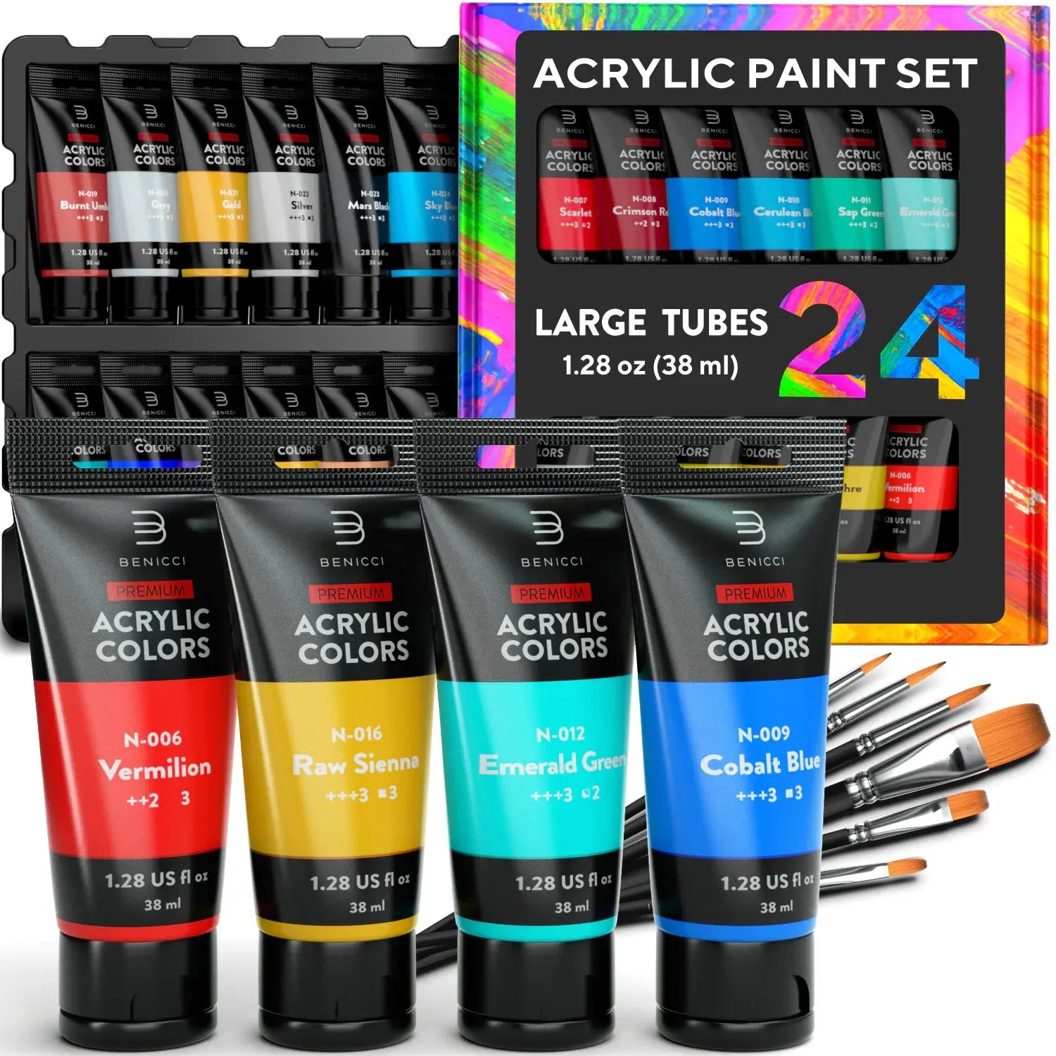Color Creations Acrylic Paint Set - 24 Colors & 6 Brushes