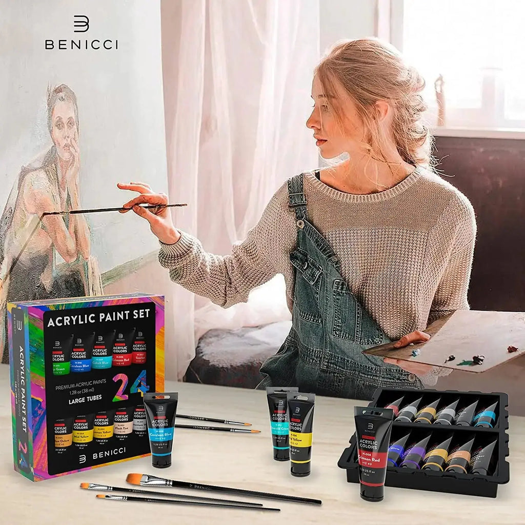 Color Creations Acrylic Paint Set - 24 Colors & 6 Brushes