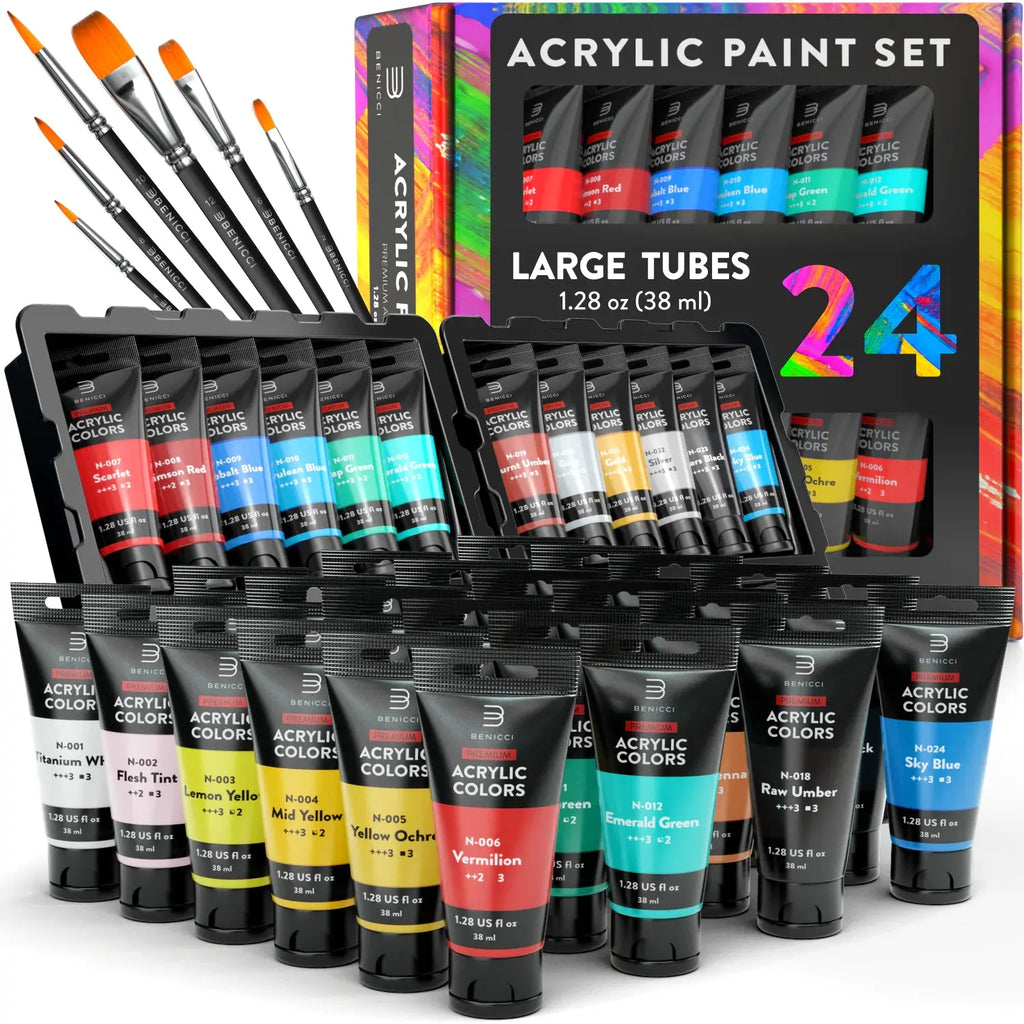 Color Creations Acrylic Paint Set - 24 Colors & 6 Brushes