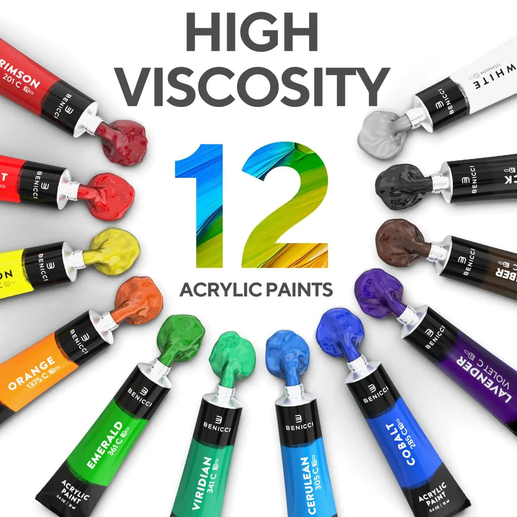 ColorSplash Acrylic Paint Set - 12 Vivid Colors with Brushes & Canvases