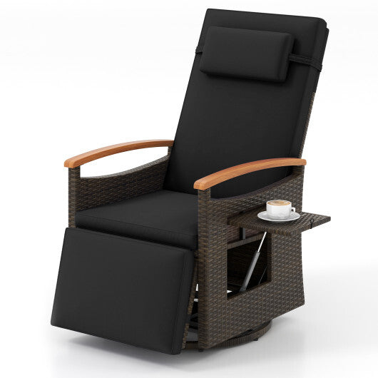 Patio Rattan 360 Cushioned Push Back Reclining Seat with Adjustable Backrest and Flip Side Table