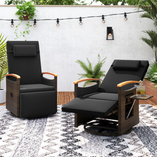 Patio Rattan 360 Cushioned Push Back Reclining Seat with Adjustable Backrest and Flip Side Table