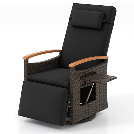 Patio Rattan 360 Cushioned Push Back Reclining Seat with Adjustable Backrest and Flip Side Table