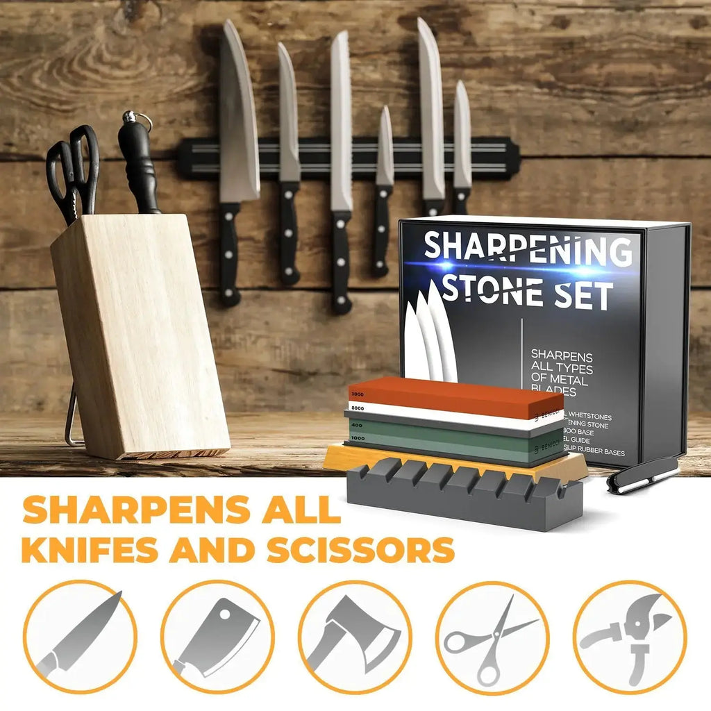 Complete Knife Care Kit - Includes Flattening Stone & Nonslip Bases with Angle Guide