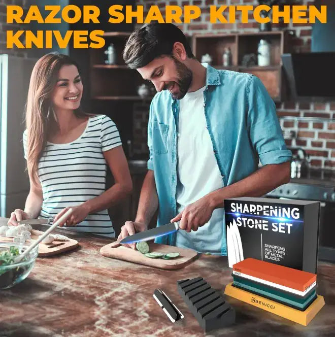 Complete Knife Care Kit - Includes Flattening Stone & Nonslip Bases with Angle Guide
