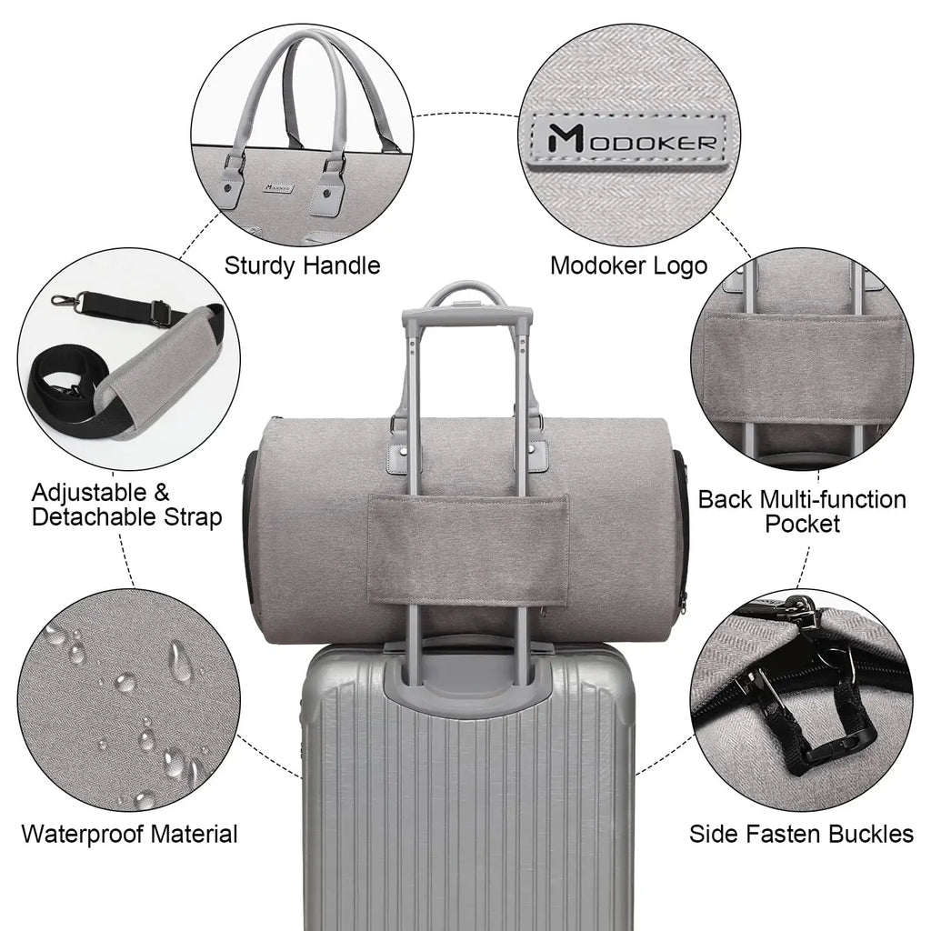 Convertible Garment Bag with Toiletry Bag | Modoker Carry on Garment Duffel Bag for Men & Women