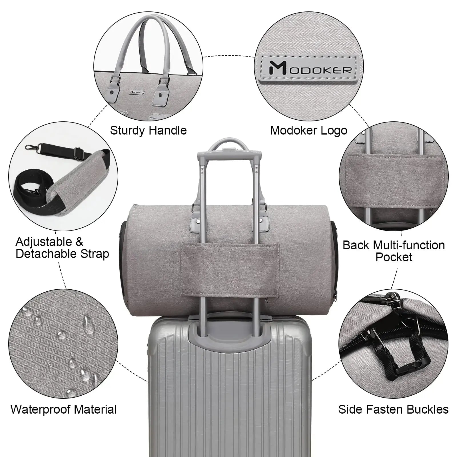 Convertible Garment Bag with Toiletry Bag | Modoker Carry on Garment Duffel Bag for Men & Women