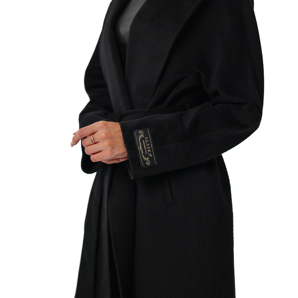 Cambridge Comfort Wraparound Wool Cashmere Coat in Black