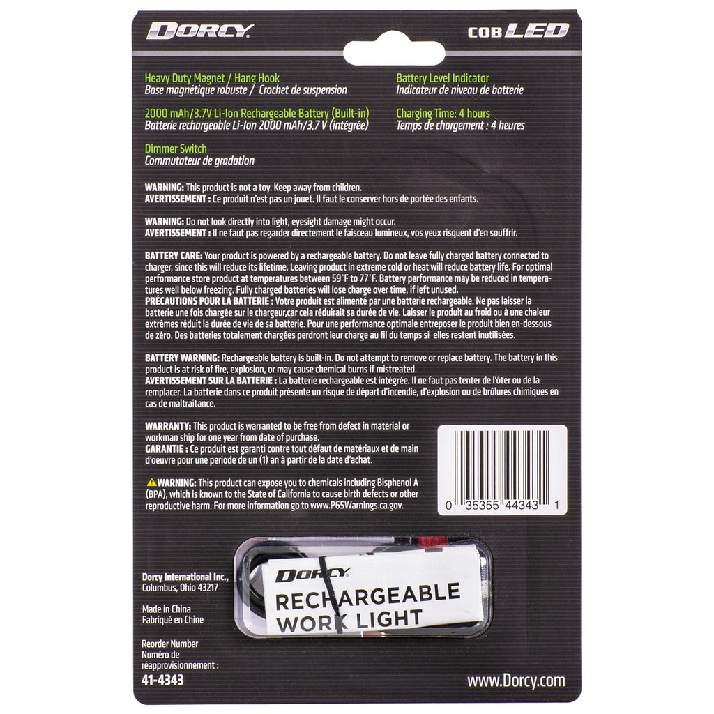 Dorcy 41-4343 450-Lumen Flex COB Rechargeable Work Light and LED Tip Inspection Flashlight