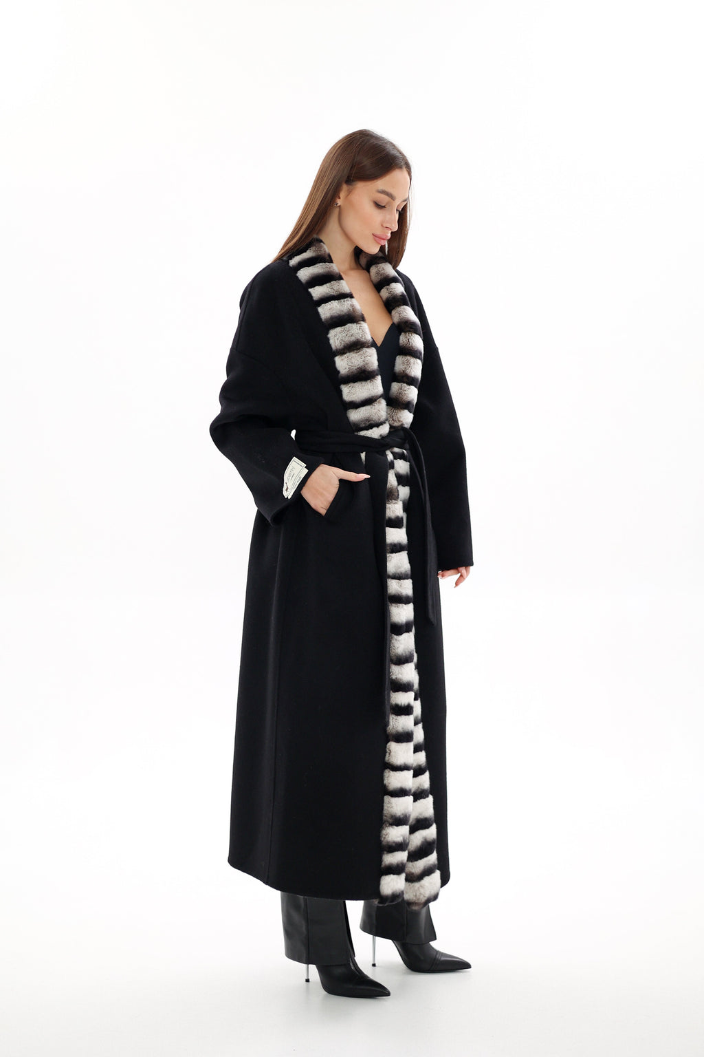 Genuine French Orylag Fur Italian Cashmere Wool Coat