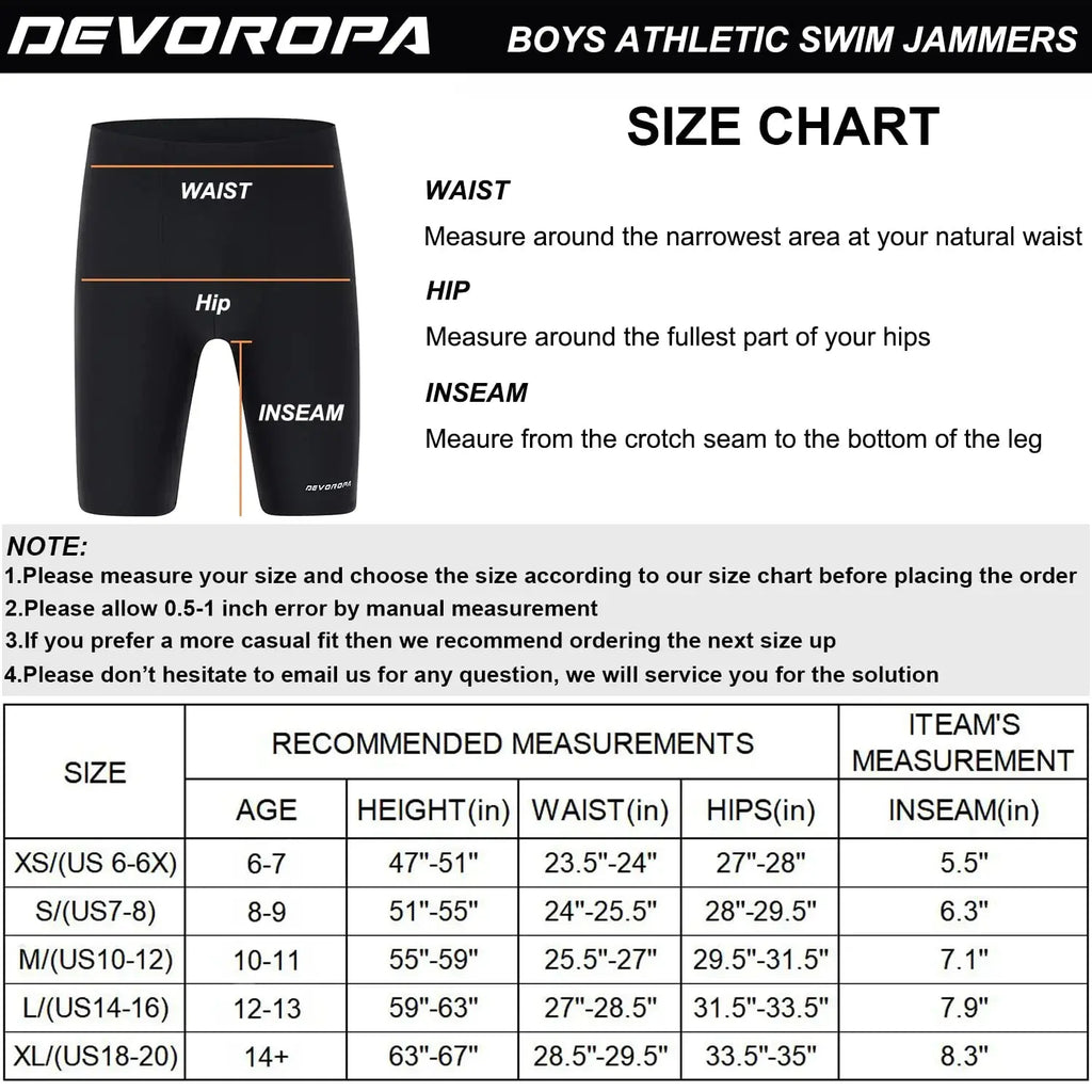 DEVOROPA Boys' Swim Jammers Youth Competitive Swim Team Suit Quick Dry Athletic Swimming Shorts