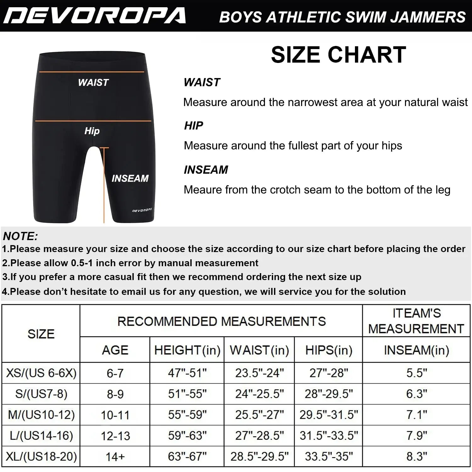 DEVOROPA Boys' Swim Jammers Youth Competitive Swim Team Suit Quick Dry Athletic Swimming Shorts