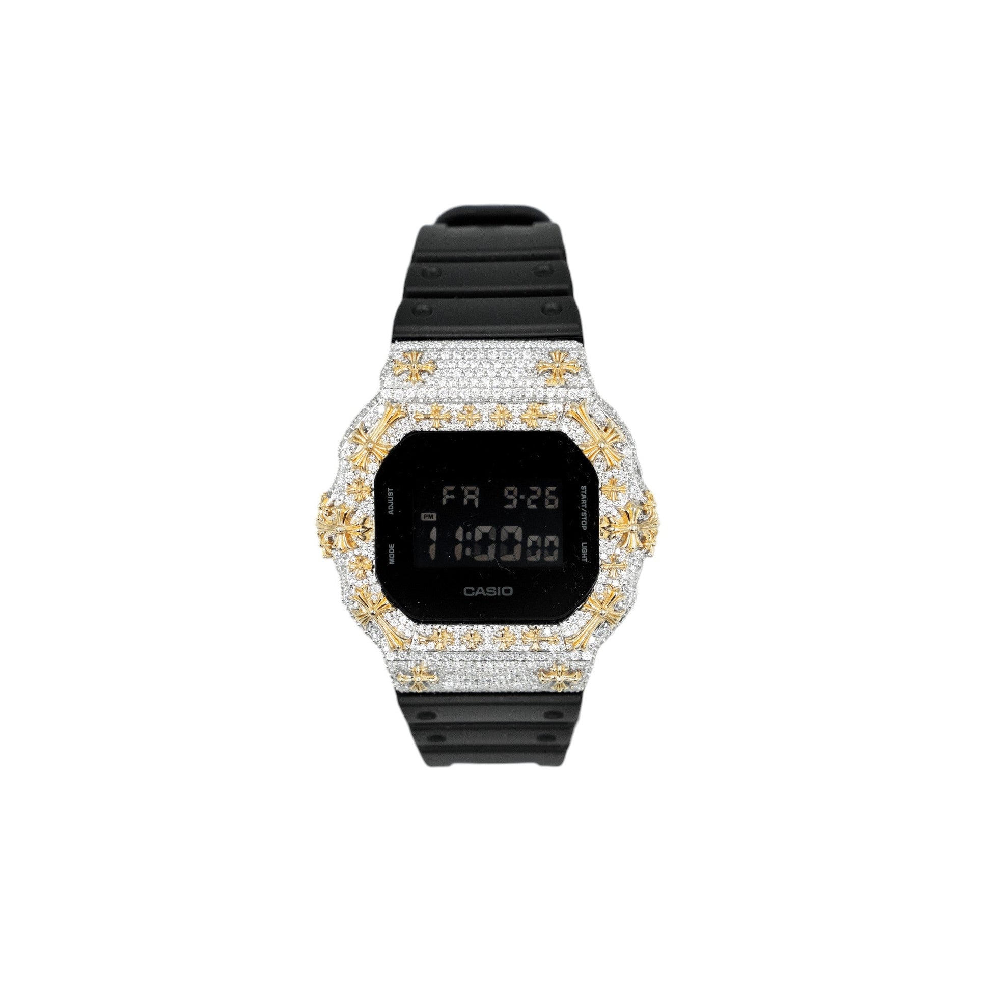 925 Silve Chrome Bezel G-Shock Moissanite DW5600BB-1 Watch