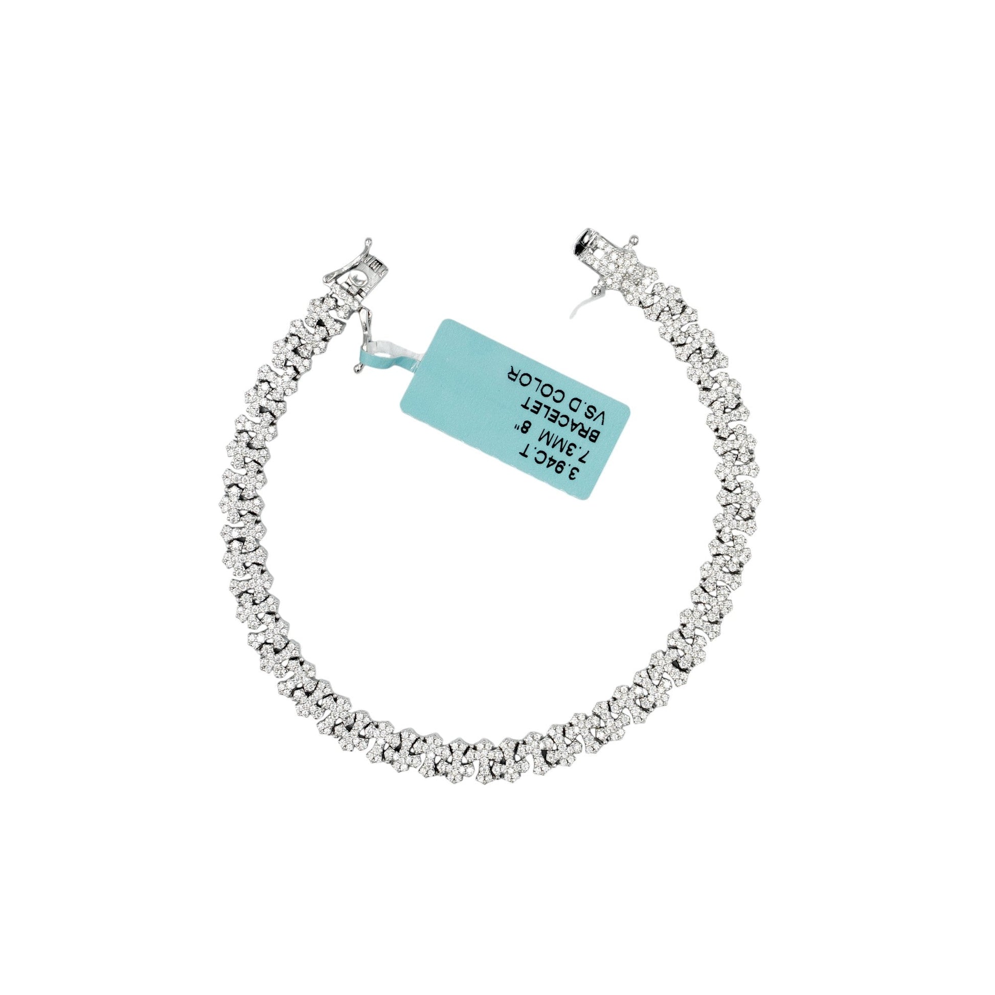 925 Silver 7.3mm Moissanite Alternate Cross Bracelet – 8"