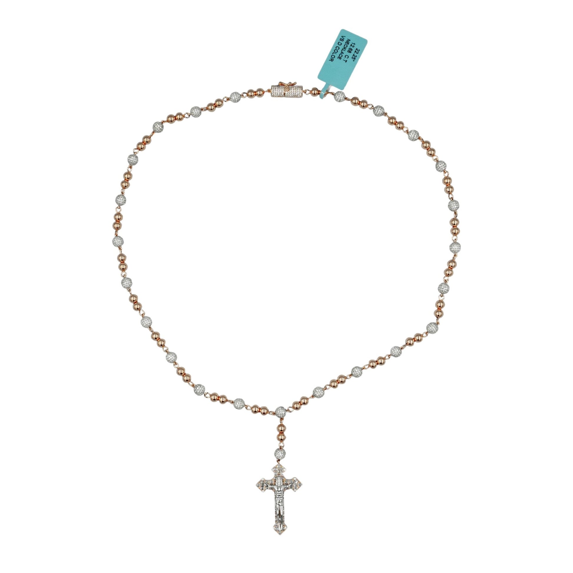 925 Silver Moissanite Beaded Rosary Necklace – 22.25"