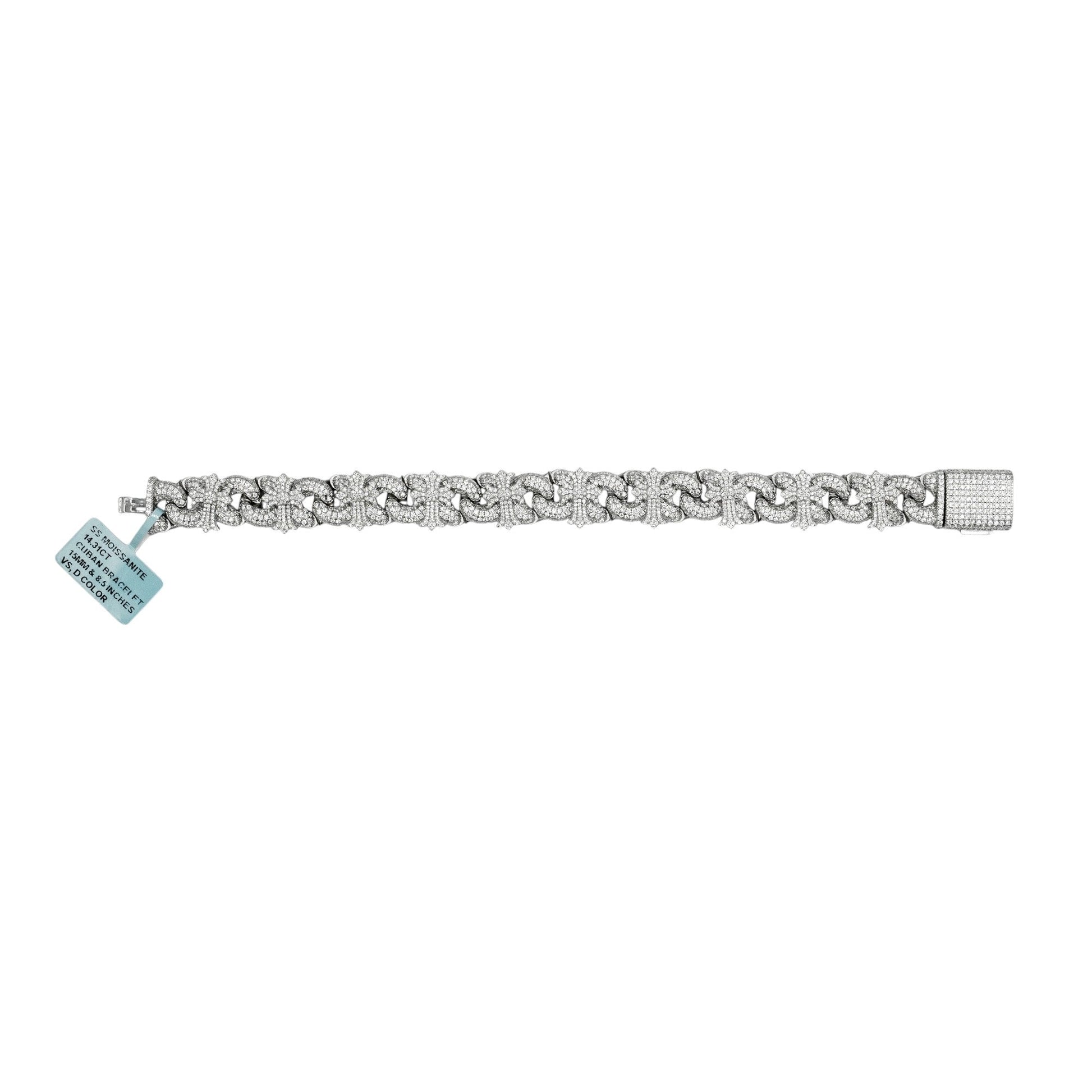 925 Silver Moissanite Chrome Cross Link Bracelet – 8.5"