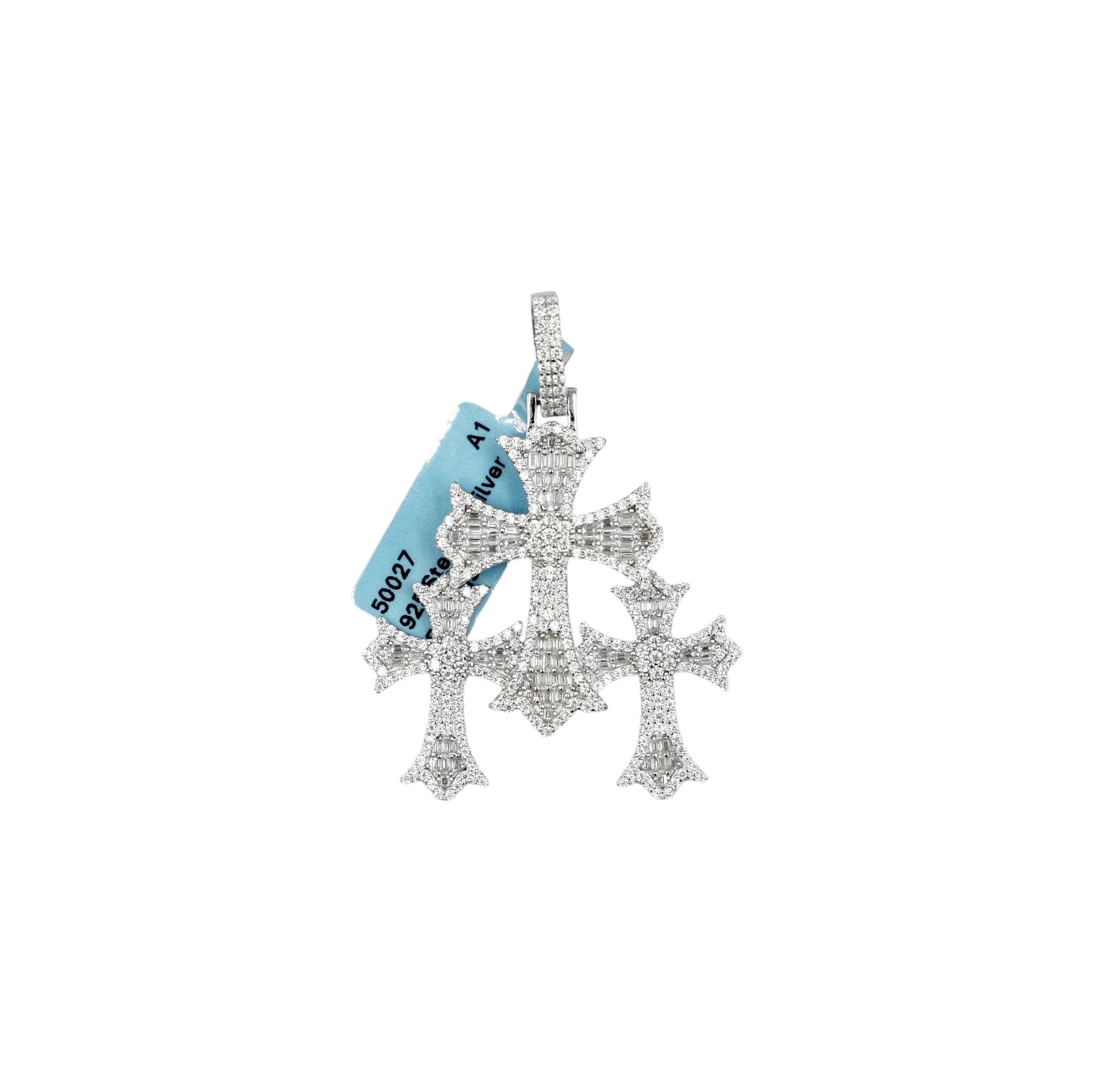 925 Silver Moissanite Triple Cross Pendant
