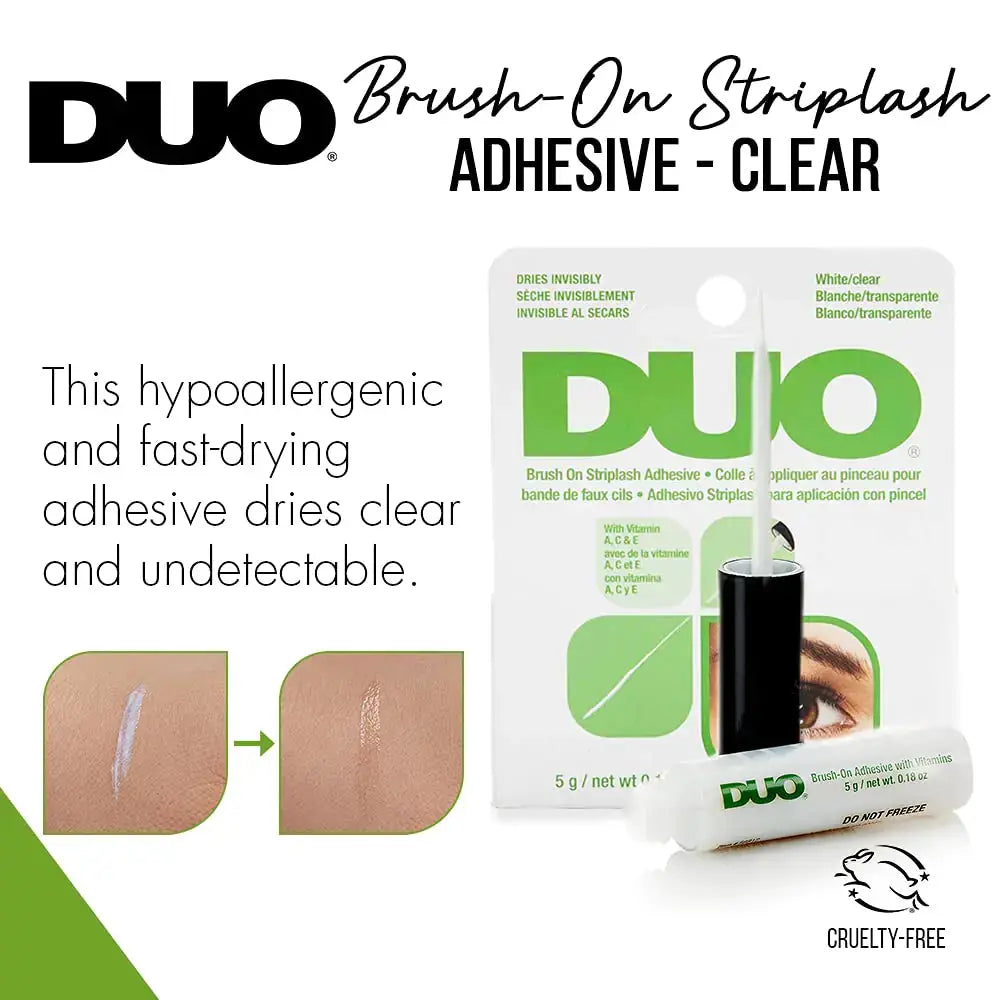 DUO Brush-On Strip Lash Adhesive with Vitamins A, C & E, Clear - Fast Drying, Non-Irritating, Safe for Sensitive Eyes – 2 Packs (0.18 oz each)