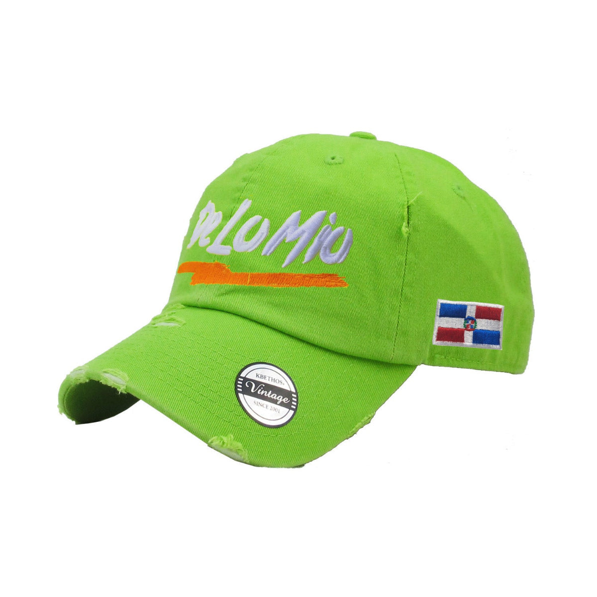 De lo mio embroidered Logo Vintage Hats (Neon Green-Full Color)