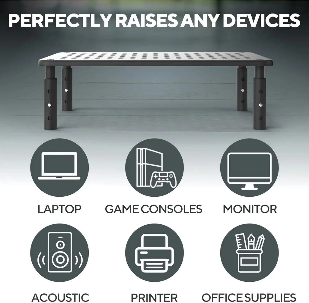 Deluxe Adjustable Monitor Riser - Black Metal Laptop Stand