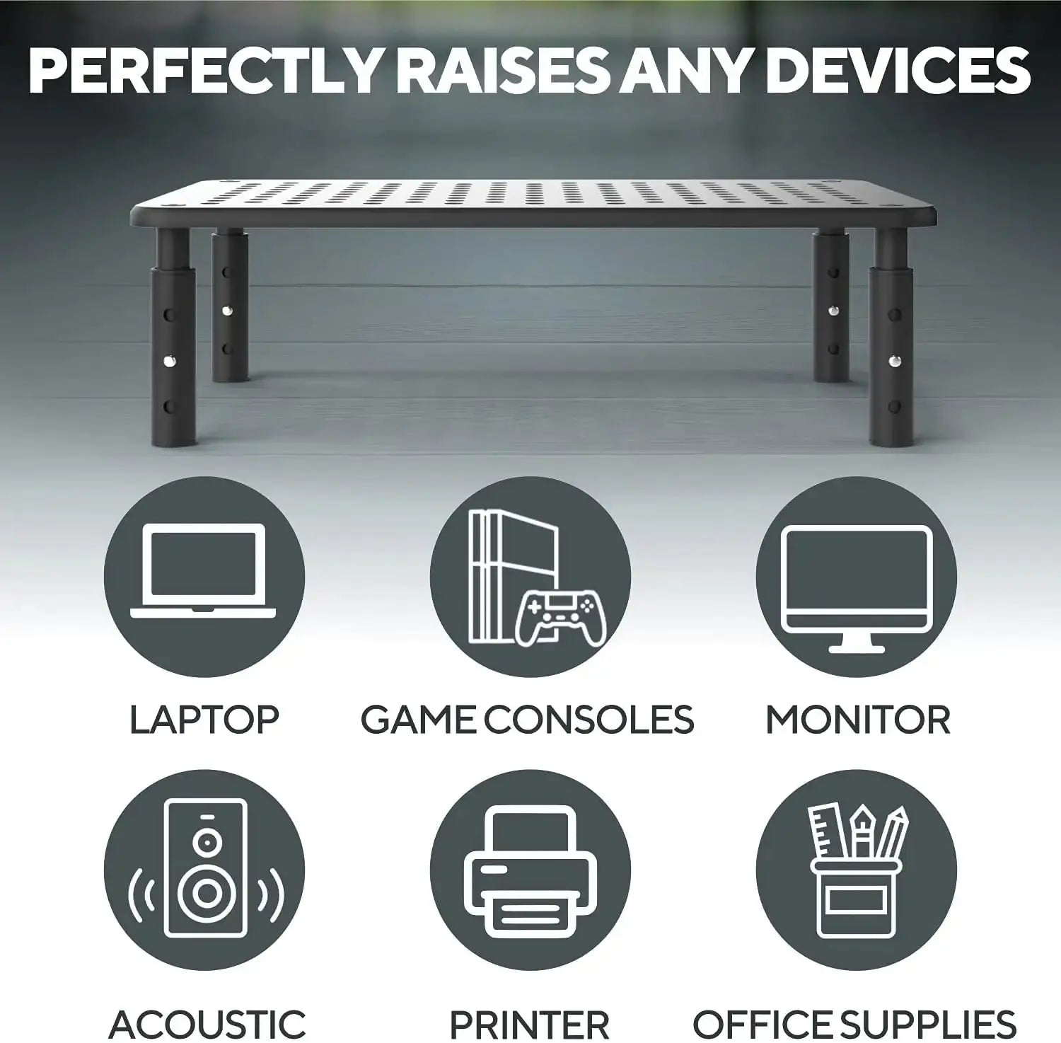 Deluxe Adjustable Monitor Riser - Black Metal Laptop Stand