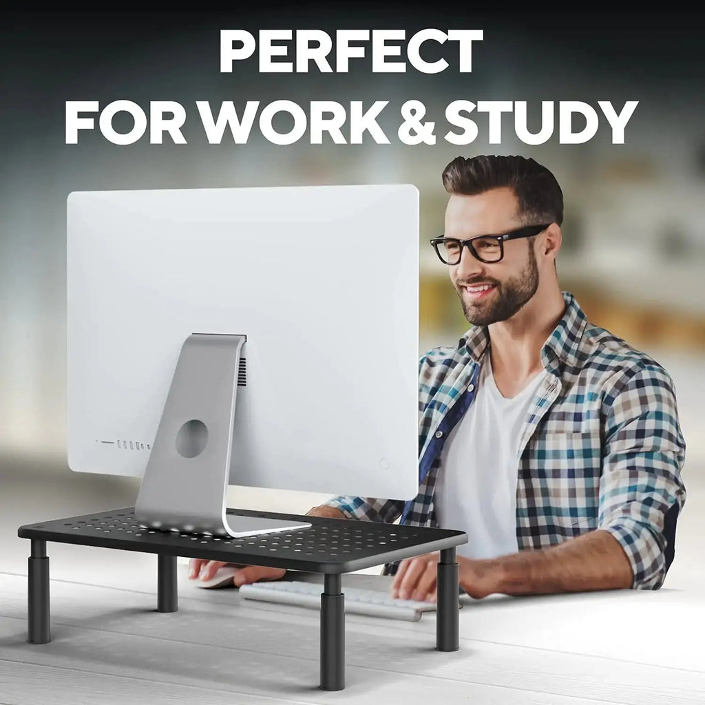 Deluxe Adjustable Monitor Riser - Black Metal Laptop Stand