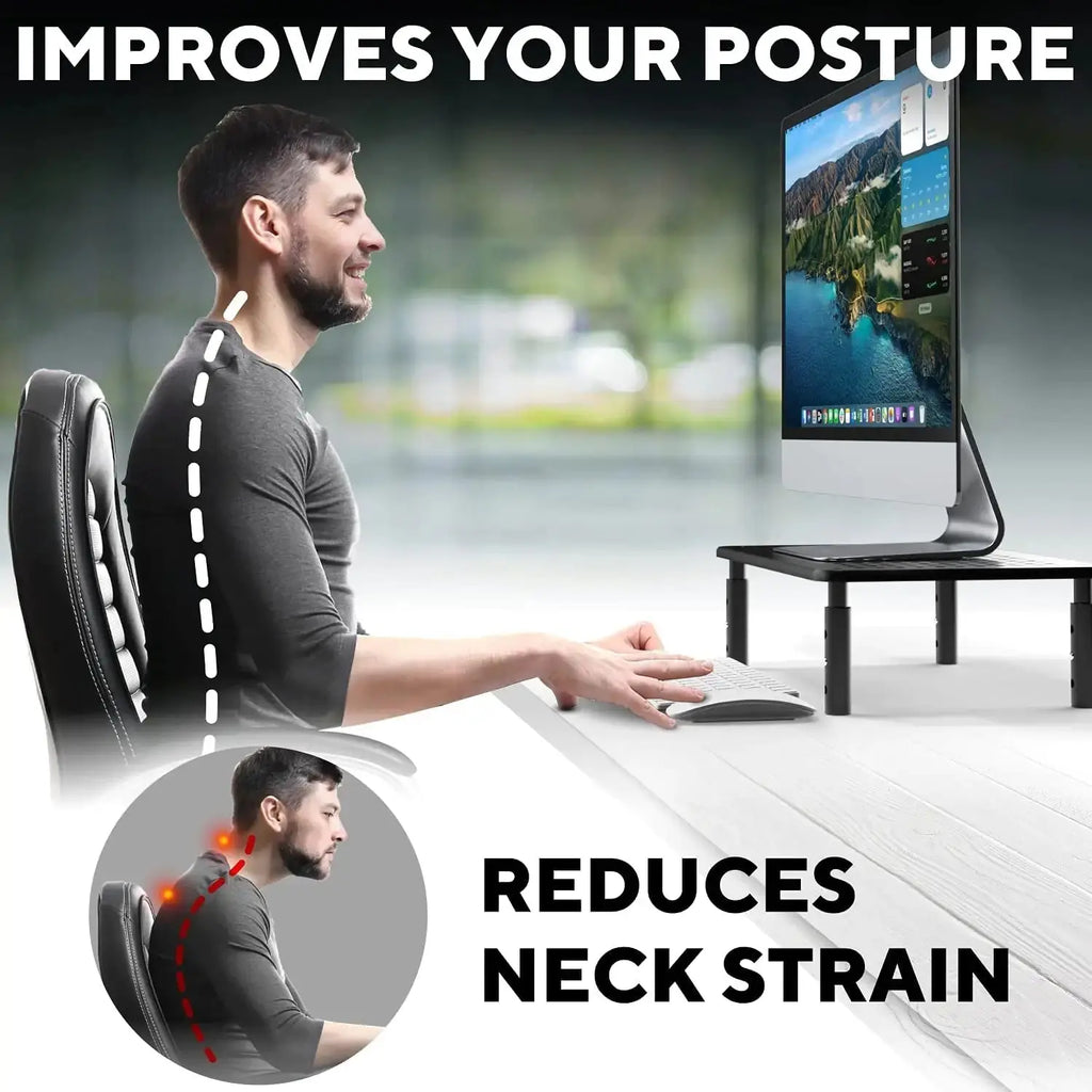 Deluxe Adjustable Monitor Riser - Black Metal Laptop Stand