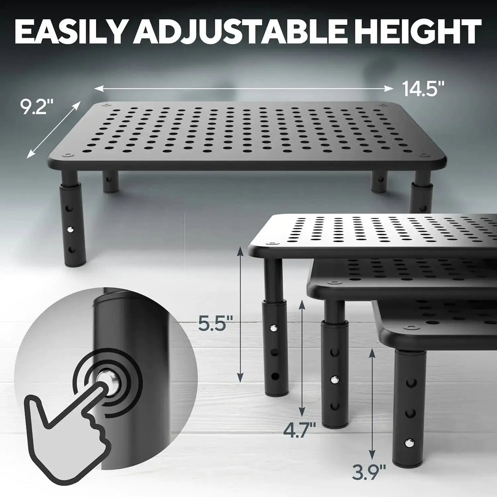 Deluxe Adjustable Monitor Riser - Black Metal Laptop Stand