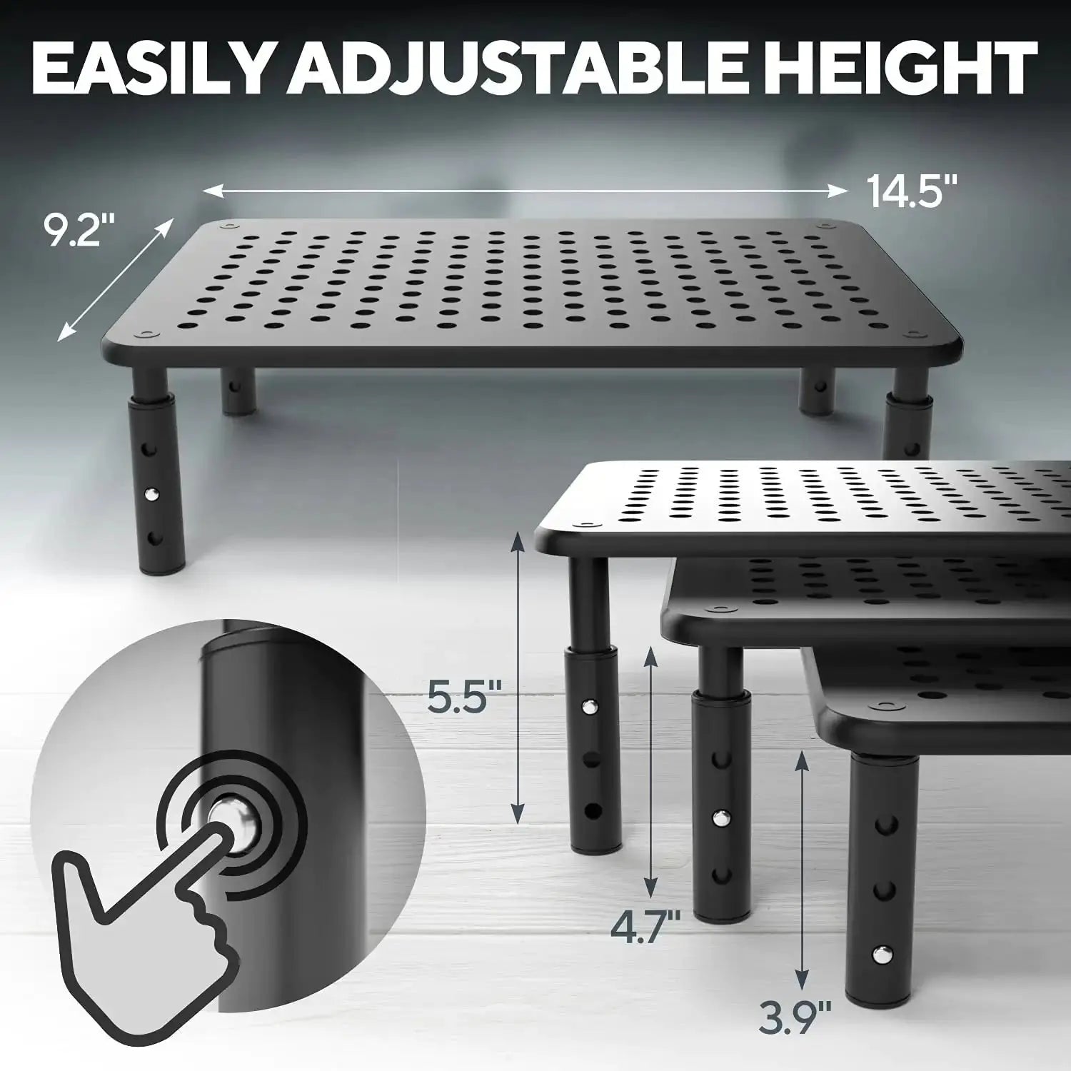 Deluxe Adjustable Monitor Riser - Black Metal Laptop Stand