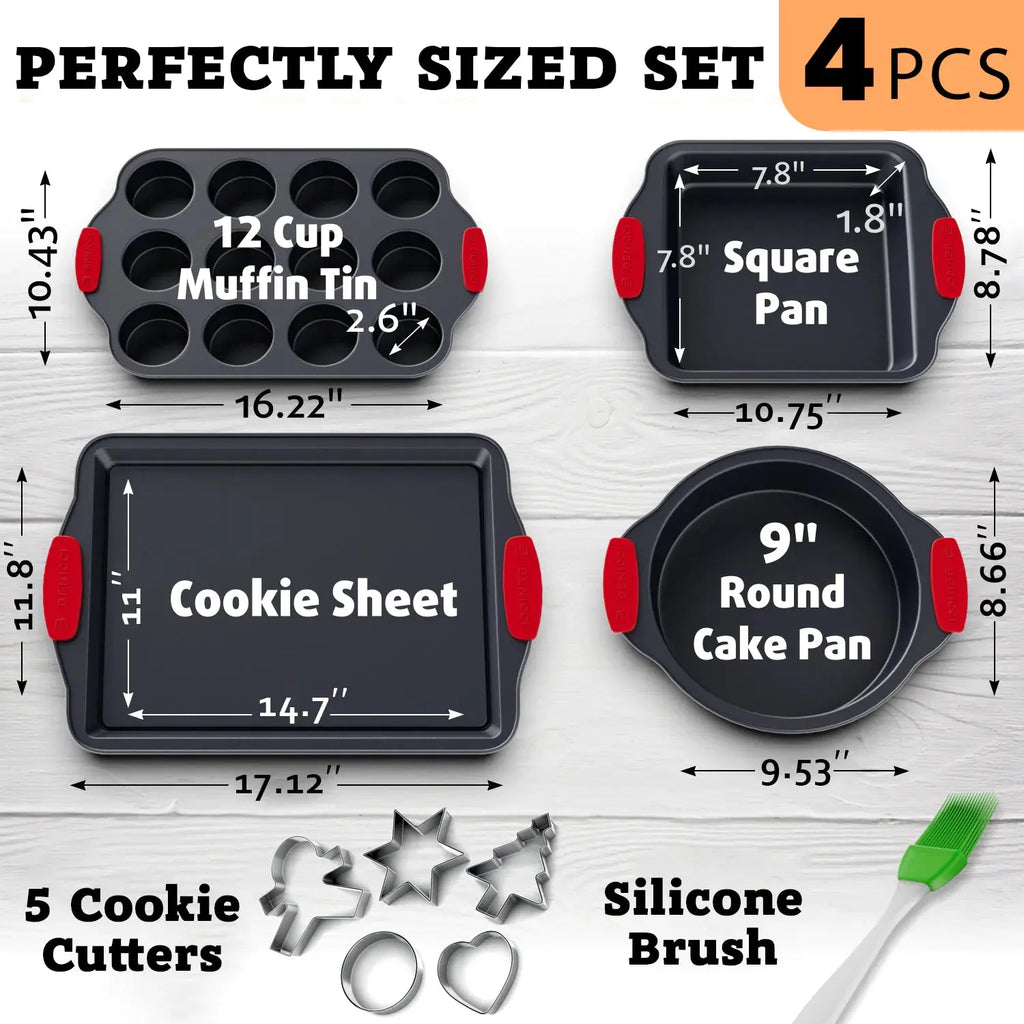 Deluxe Easy-Clean 4-Piece Baking Set with Silicone Grips