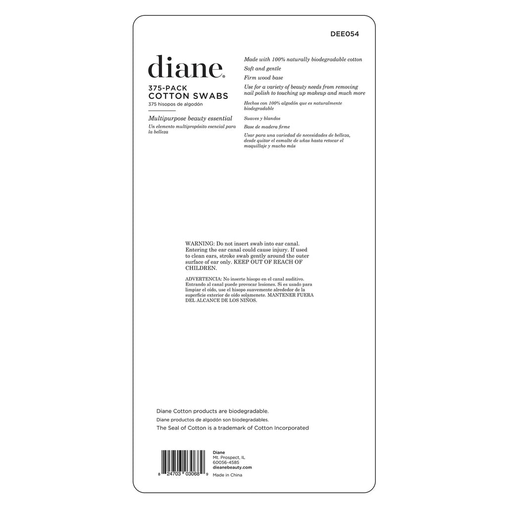 Diane Cotton Swabs - 375 Count, Sturdy Wood Base, Super Soft for Beauty & Personal Care