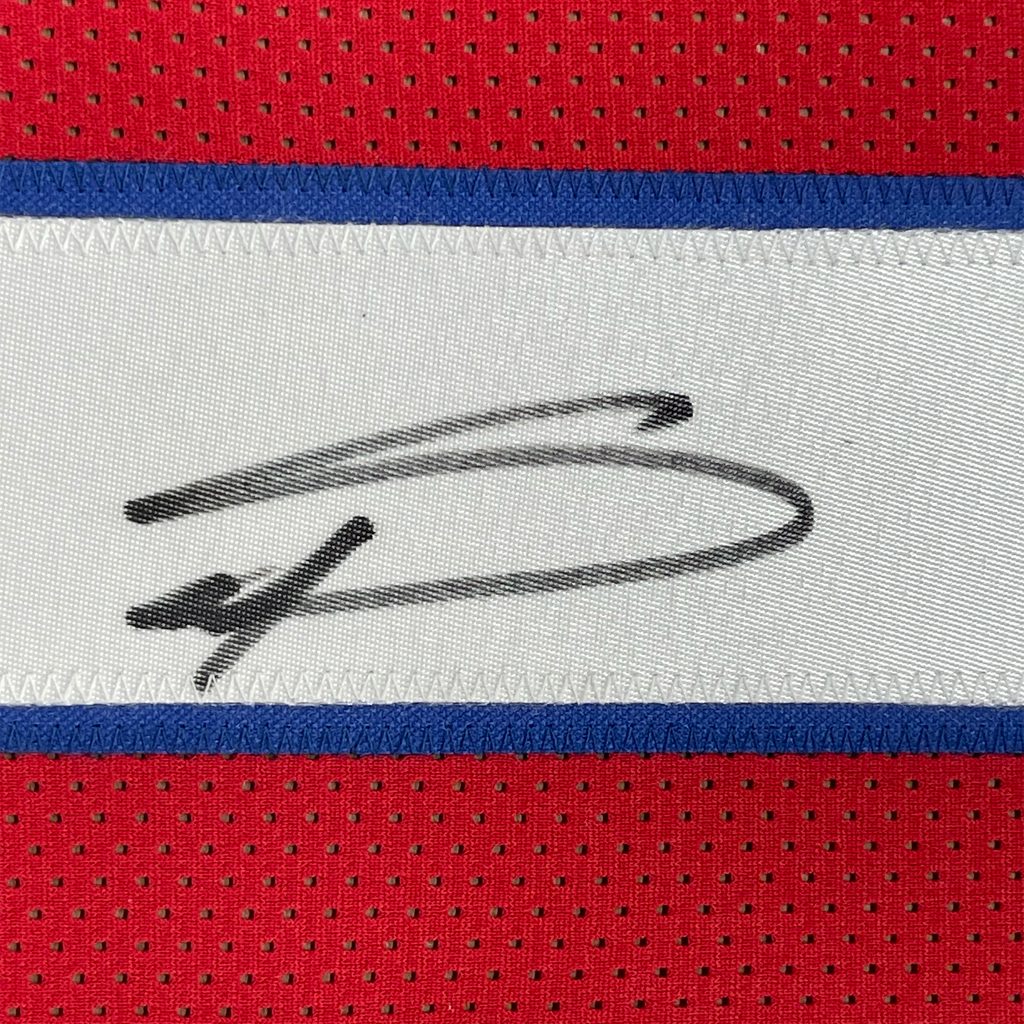 Framed Autographed/Signed Stefon Diggs 35x39 Buffalo Red Football Jersey Beckett BAS COA